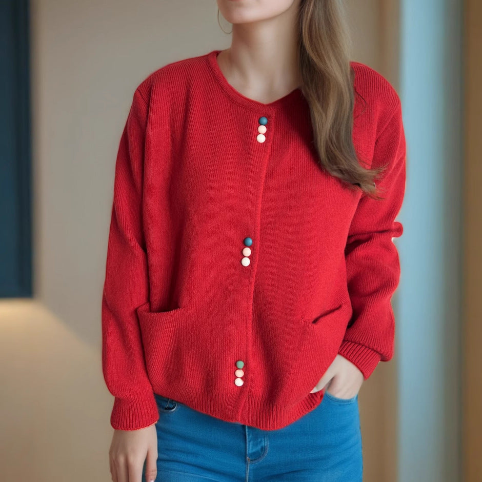 Damen Cardigan mit dekorativen Knöpfen und praktischen Taschen EB