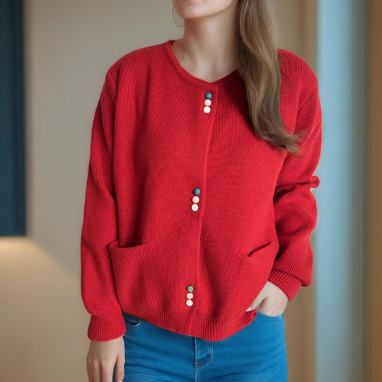Damen Cardigan mit dekorativen Knöpfen und praktischen Taschen EB