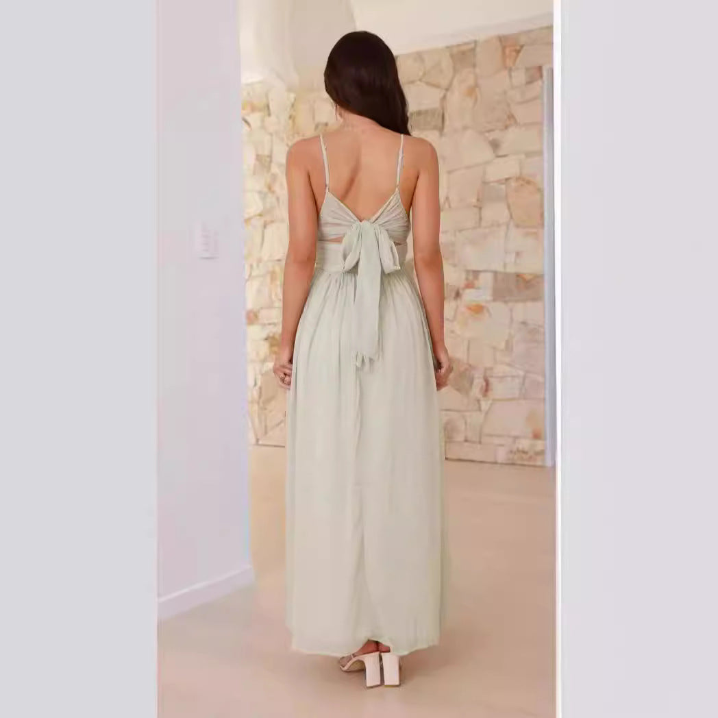 Damen Maxikleid mit schmalen Spaghetti-Trägern und elegantem Wickel-Design EB