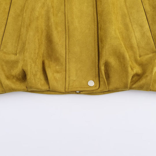 Damen modische Wildlederjacke mit hohem Kragen und praktischen Taschen EB