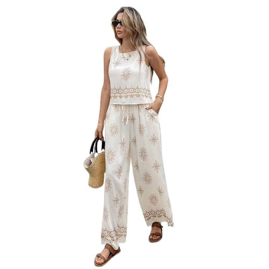 Damen zwei-teiliges Sommer Set mit feiner Stickerei und weitem Schnitt EB