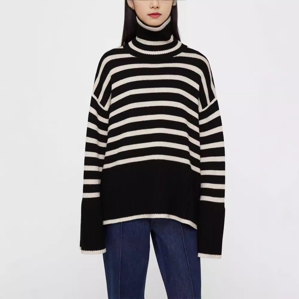 Damen Strickpullover mit Rollkragen und breiten Ärmeln EB