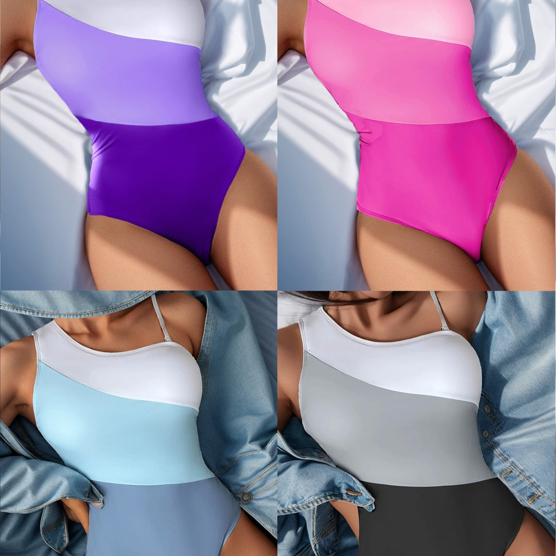Damen Einteiliger Badeanzug mit stilvollem Farbblockdesign und hohem Beinausschnitt EB