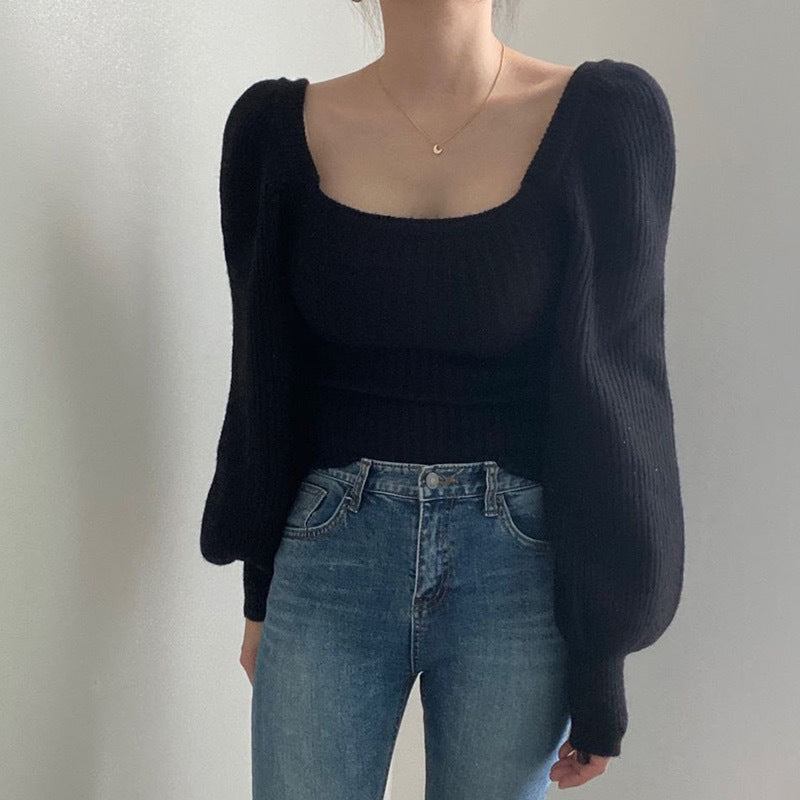 Damen Feinstrickpullover mit modernem Quadrat-Ausschnitt und weit geschnittenen Ärmeln EB