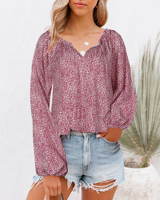 Damen Luftiges Oberteil mit voluminösen Ärmeln und modernem Punktdesign EB