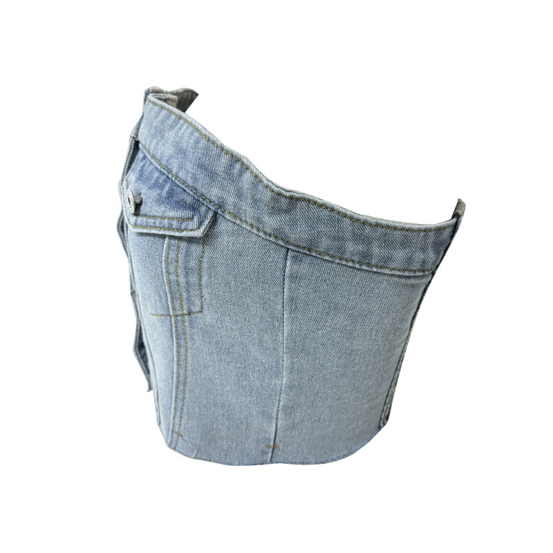 Damen Denim Bustier-Top mit Knopfleiste und figurbetontem Schnitt EB
