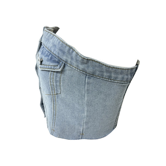 Damen Denim Bustier-Top mit Knopfleiste und figurbetontem Schnitt EB