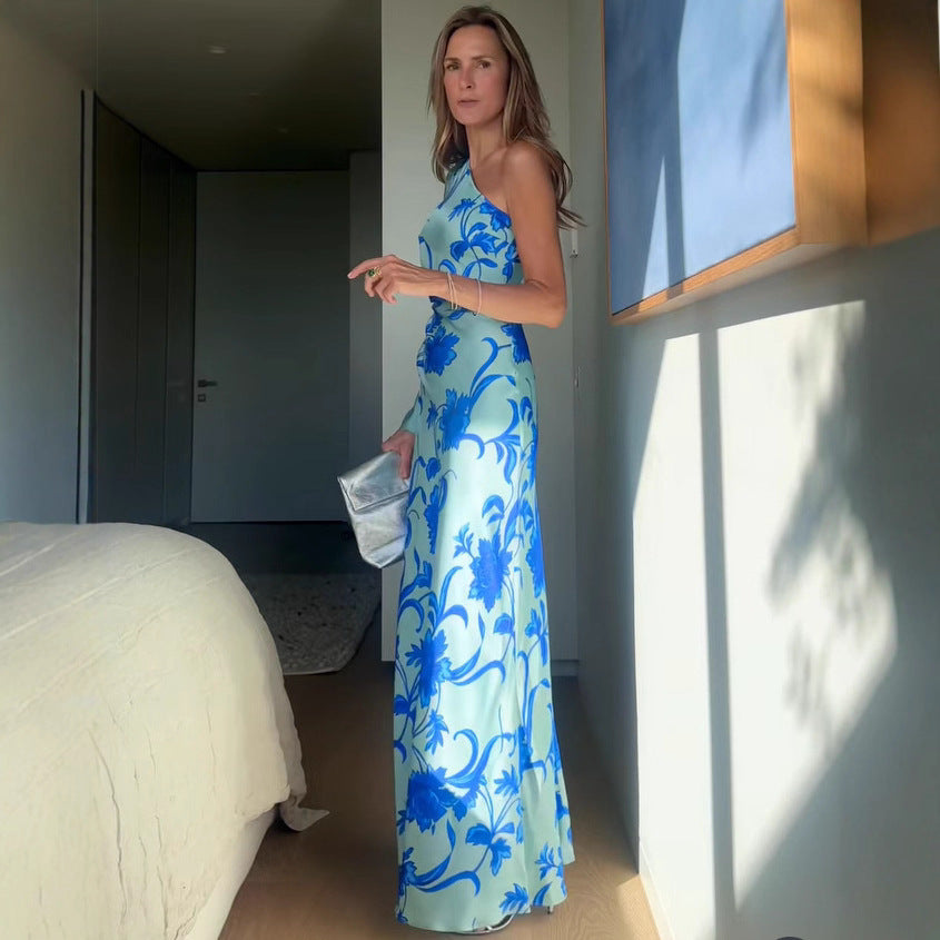 Damen Etuikleid mit asymmetrischem Schnitt und floralen Details EB