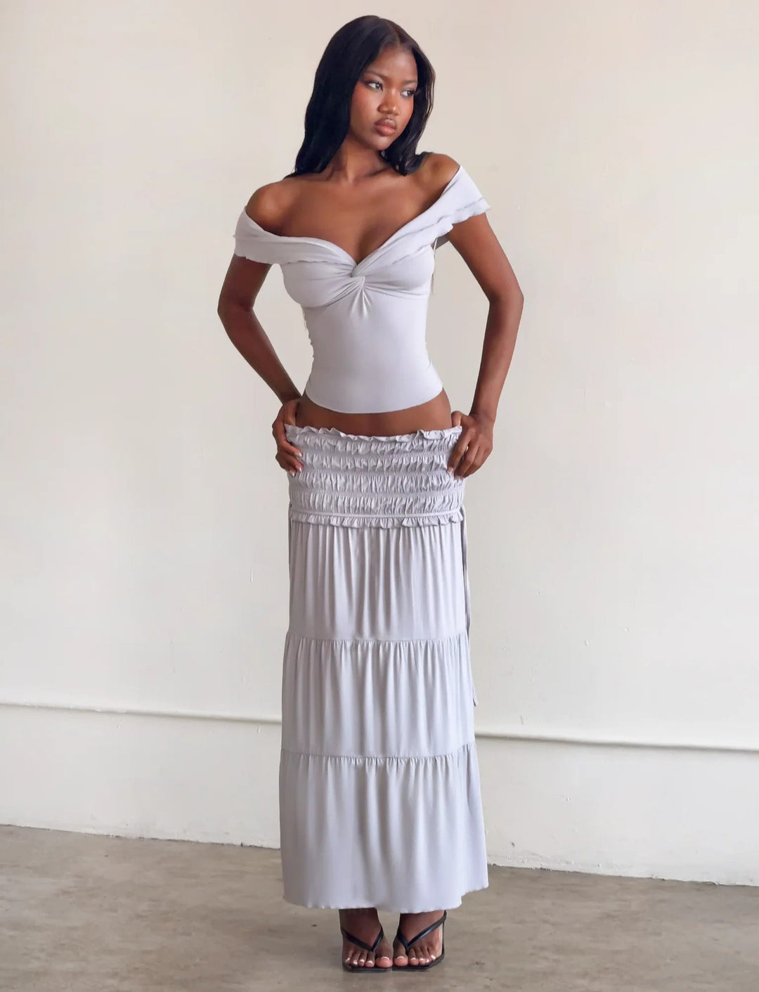 Damen Elegantes Wickeloberteil und maxirock EB
