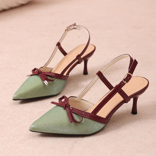 Damen Slingback High-Heel Sandalen mit zierlichem Schleifen-Detail EB
