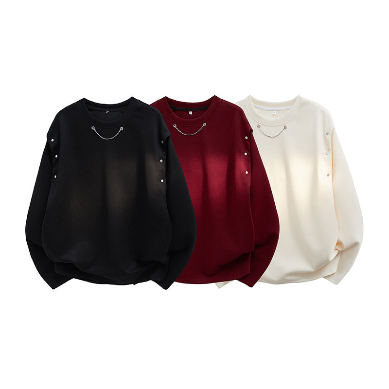 Damen trendiger Oversized Pullover mit dekorativen Knopfdetails EB