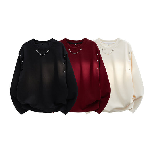 Damen trendiger Oversized Pullover mit dekorativen Knopfdetails EB