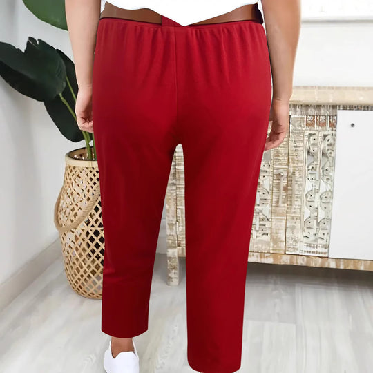 Damen Elegante High-Waist-Hose mit Falten-Details und Gürtel EB