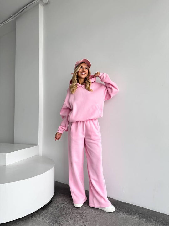Damen Oversize Loungewear-Set aus schwerem Sweat mit Kapuzenpullover und weitem hochgeschnittenem Jogger EB