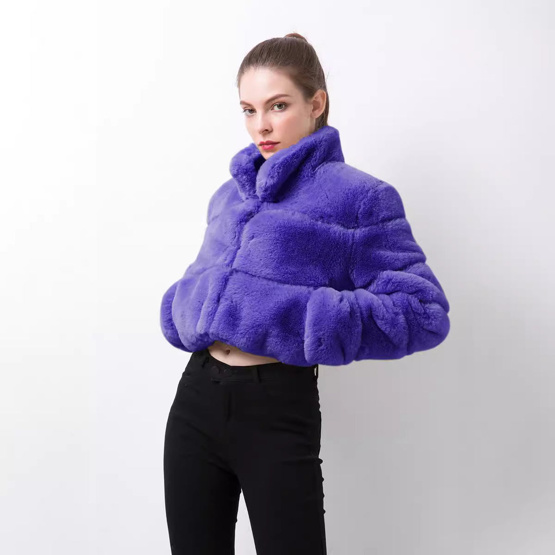 Damen modische kurze Kunstpelzjacke EB
