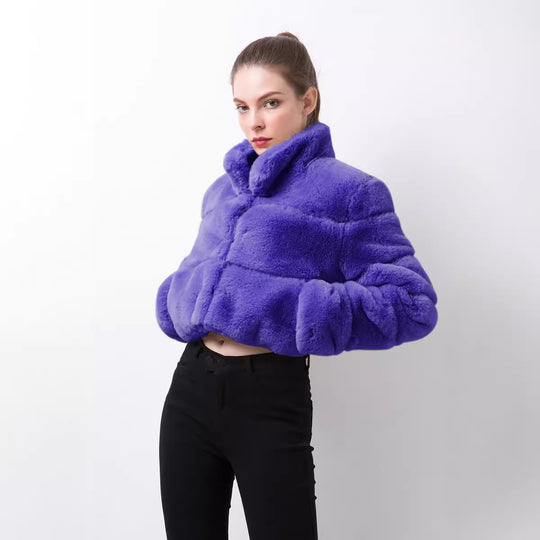Damen modische kurze Kunstpelzjacke EB