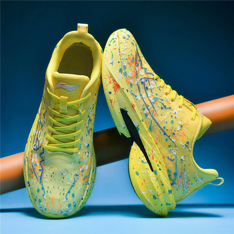 Unisex künstlerische Laufsneaker mit Spritzlack‑Design, reaktiver Hohlkern‑Dämpfung und Drehverschluss EB