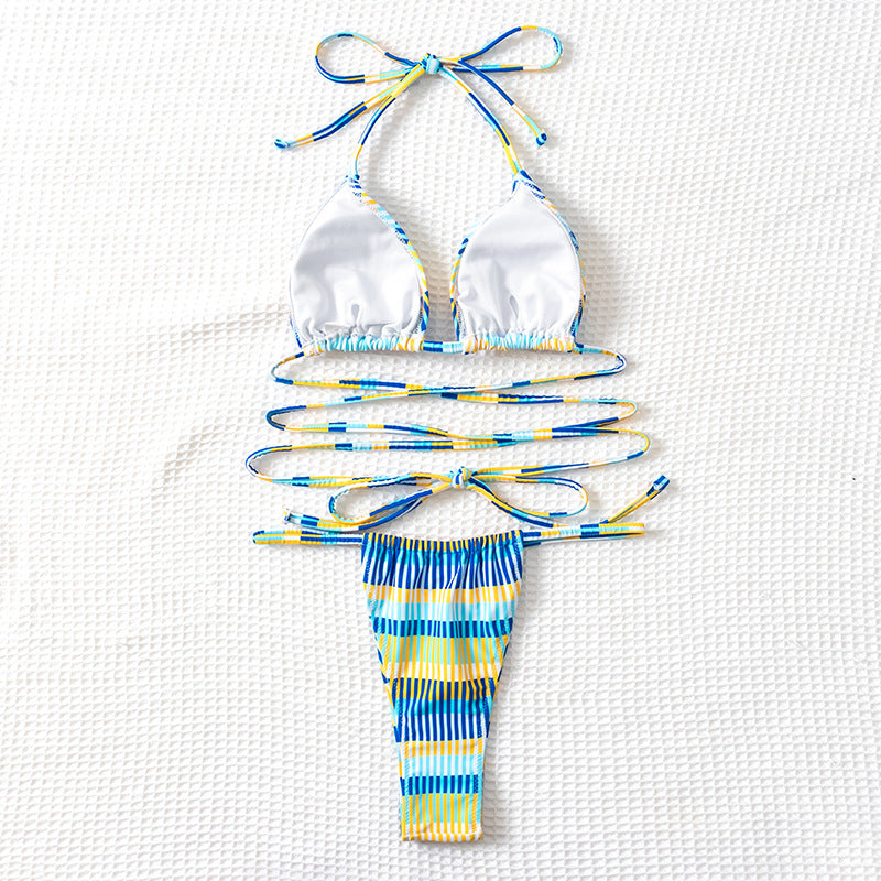 Damen Bandeau-Bikini mit modischen Streifen und anpassbaren Trägersystem EB