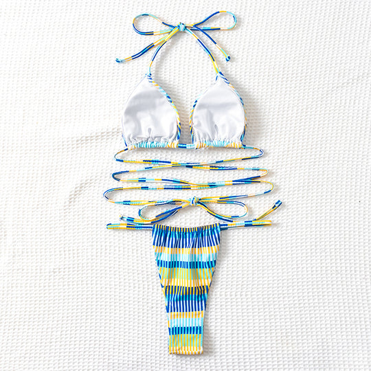 Damen Bandeau-Bikini mit modischen Streifen und anpassbaren Trägersystem EB