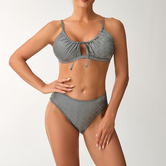 Damen Hoch tailliertes Bikini-Set mit verstellbarem Oberteil und Rüschendetails EB