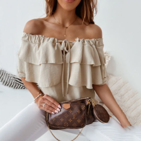 Damen Off-Shoulder Bluse mit Rüschendesign EB