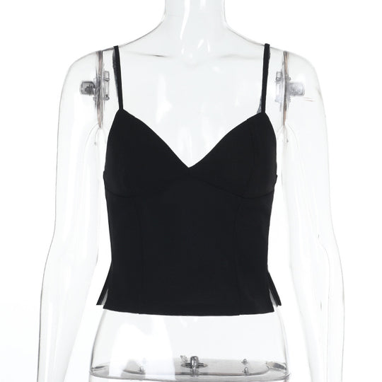 Damen figurbetontes Cami-Top mit tiefem V-Ausschnitt und eleganten Schlitzdetails EB