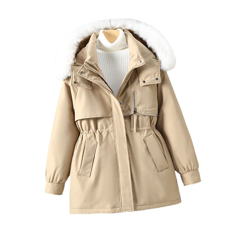 Damen funktionale Winterjacke mit abnehmbarer Kapuze und Kunstfellbesatz EB