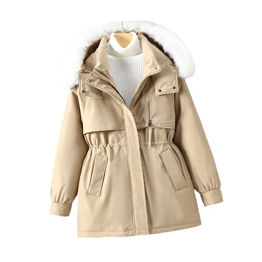 Damen funktionale Winterjacke mit abnehmbarer Kapuze und Kunstfellbesatz EB