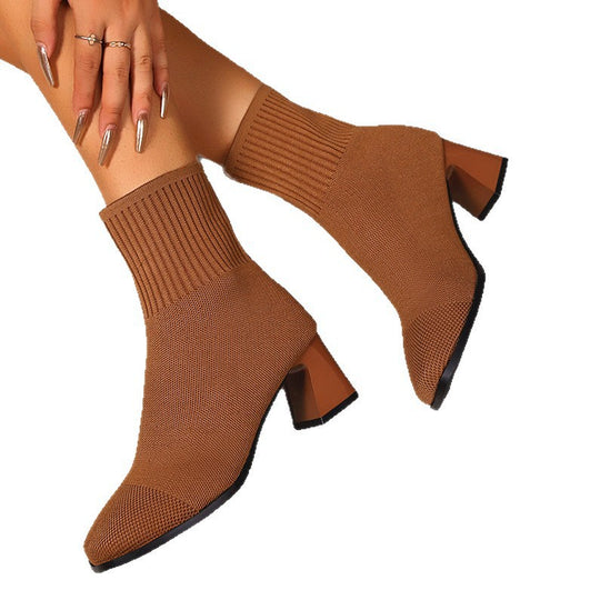 Damen nan gestrickte Sock-Ankleboots mit anatomischem Memory-Fußbett und skulpturellem Blockabsatz EB