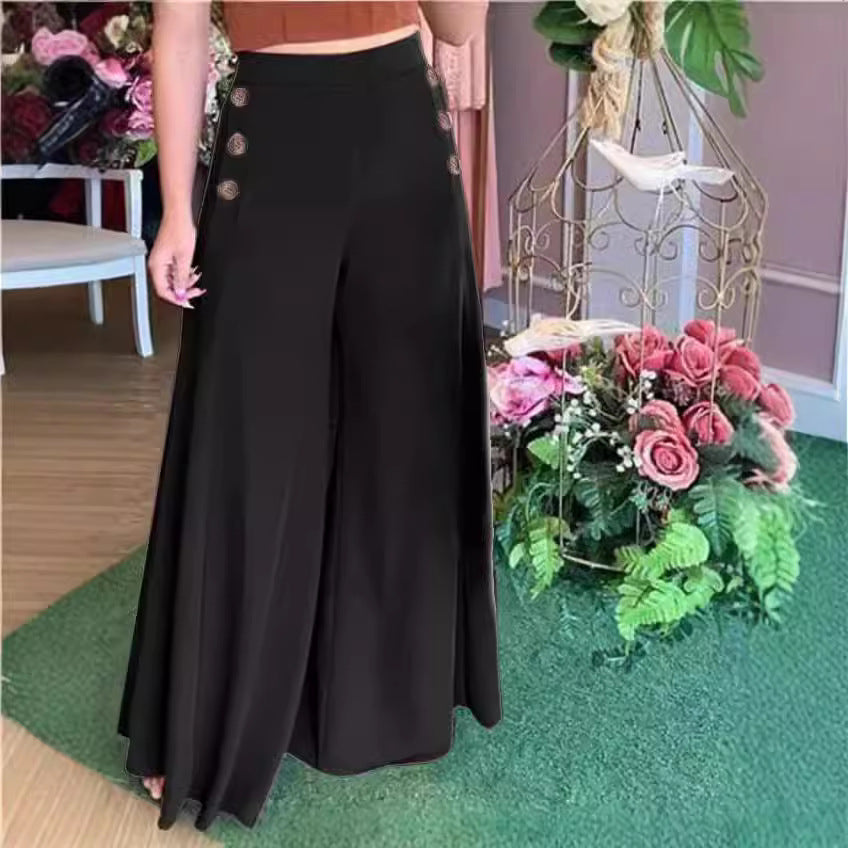 Damen Weite Palazzo-Hose mit Knopfdetails EB