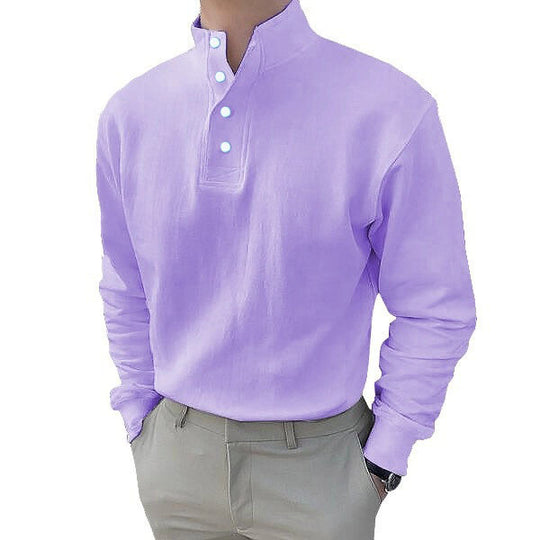 Herren Langarm-Henley-Shirt mit modernem Stehkragen und Knopfleiste EB