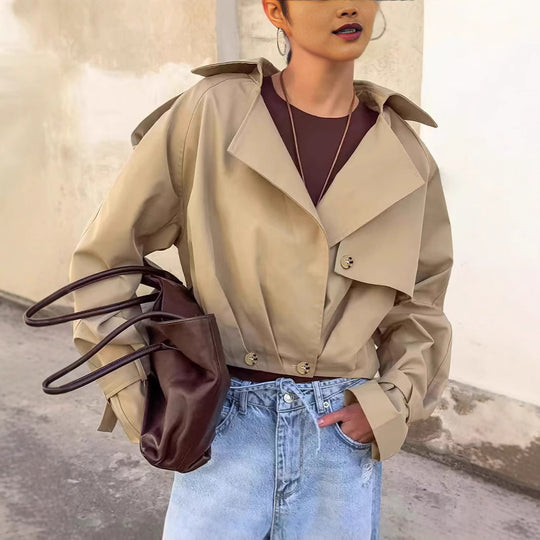 Damen Trendige Cropped Trenchjacke mit innovativen Ärmeln EB