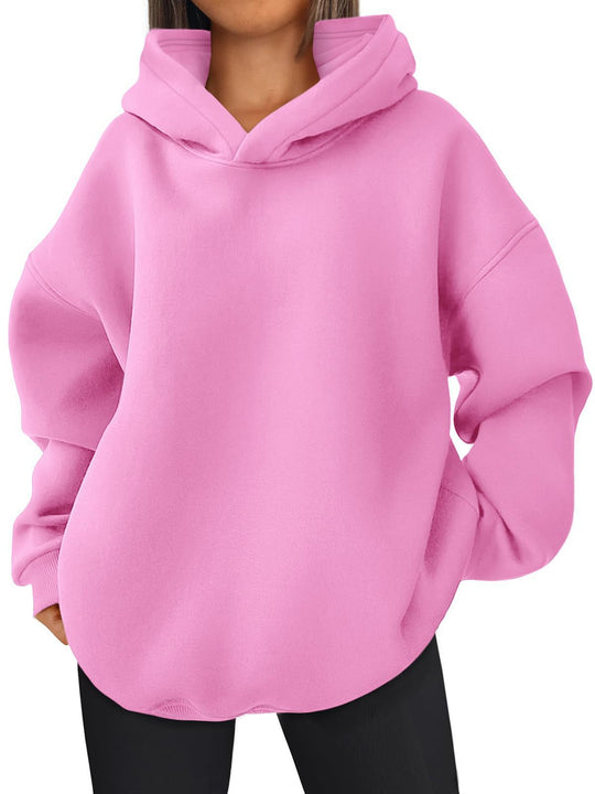 Damen nan kastiger Kapuzenpullover mit doppellagiger Kapuze, überschnittener Schulter und längerem Rückenteil EB
