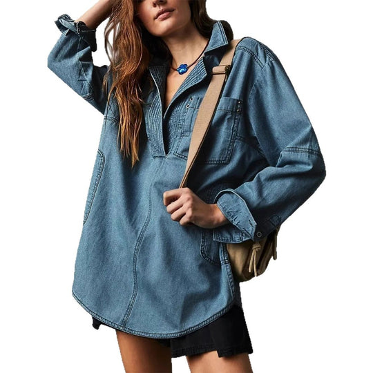 Damen Denim-Shirt mit detailreicher Steppung und lässigem Schnitt EB