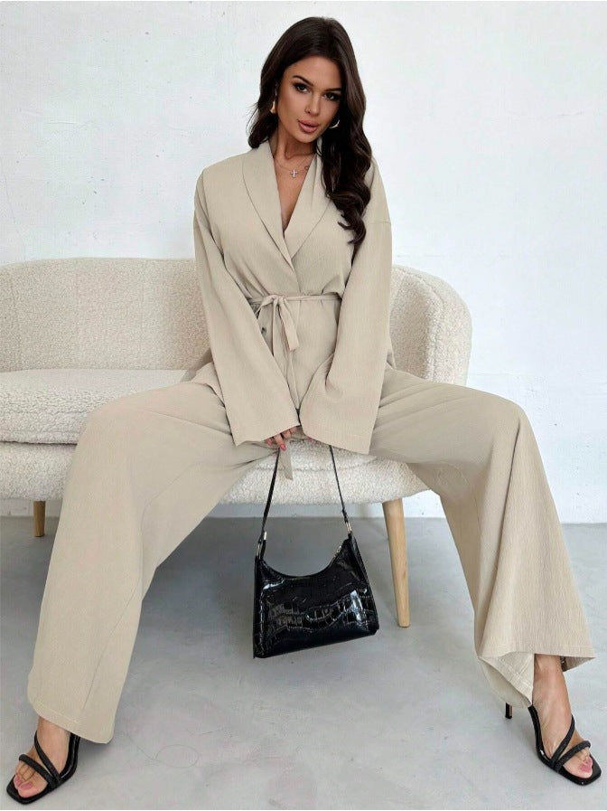 Damen Eleganter Oversized Jumpsuit mit Taillengürtel und breitem Bein EB