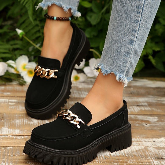 Damen Chunky Loafers mit modischen Kettenakzenten und rutschfester Sohle EB