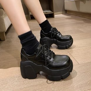 Damen Chunky Plateau Schnürschuhe mit glänzender Oberfläche EB