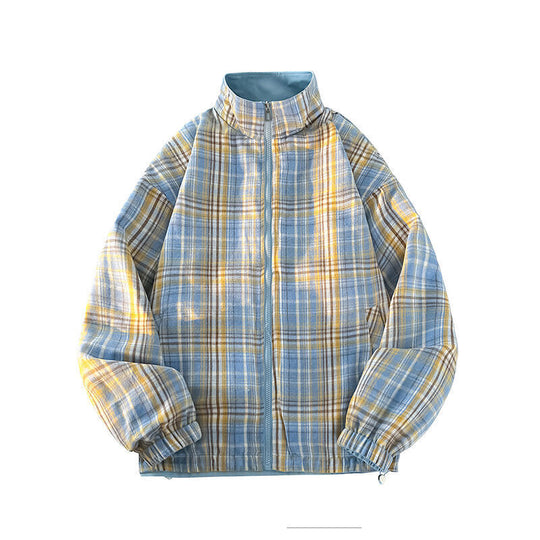 Damen lässige Windjacke mit kariertem Innenfutter und hohem Kragen EB