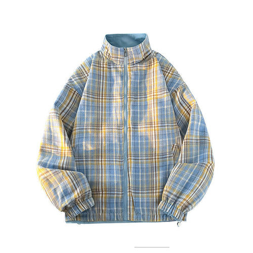 Damen lässige Windjacke mit kariertem Innenfutter und hohem Kragen EB