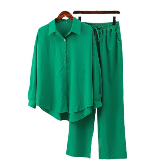 Damen nan lockeres zweiteiliges Lounge-Set mit Oversize-Hemd und elastischer Bundhose EB
