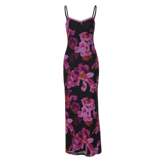 Damen Maxikleid mit feinem floralem Design und verstellbaren Trägern EB