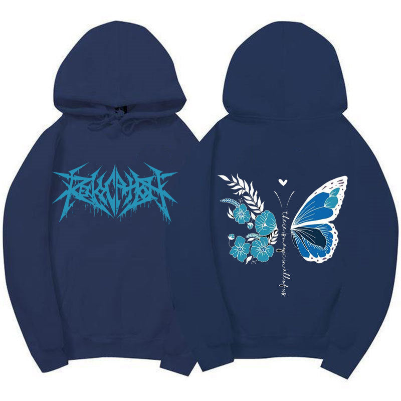 Damen Kapuzenpullover mit einzigartigem Schmetterlings- und Blumenmotiv EB