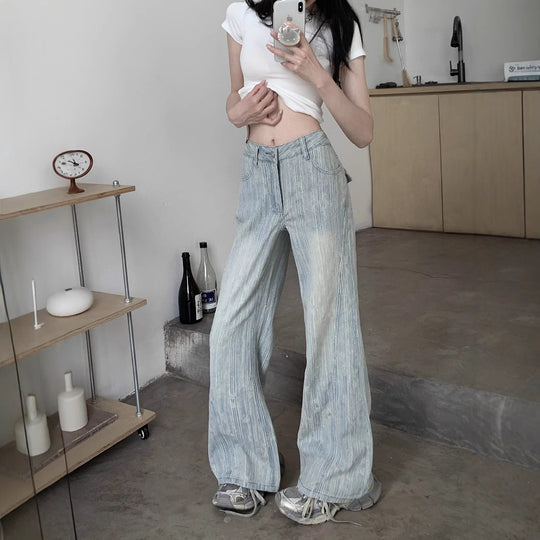Damen Weite Jeans im lässigen Vintage-Stil mit einzigartigem Strukturdesign EB