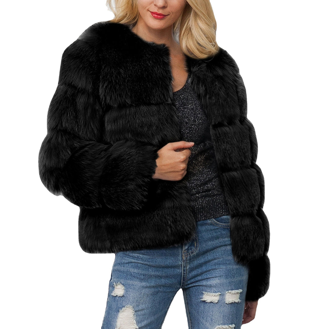 Damen Flauschige Kunstpelzjacke mit voluminösen Ärmeln und elegantem Schnitt EB