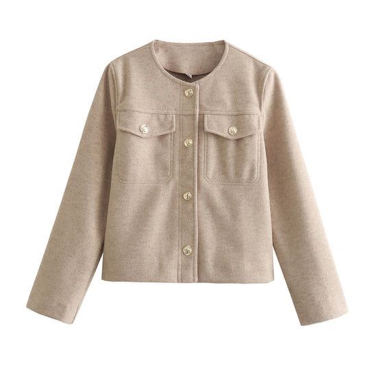 Damen elegante Bouclé-Jacke mit Knopfdetails und praktischen Taschen EB