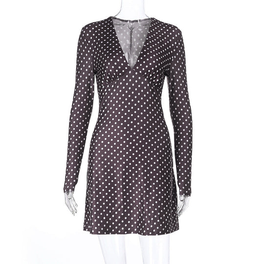 Damen schickes Minikleid mit tiefem V-Ausschnitt und langen Ärmeln EB