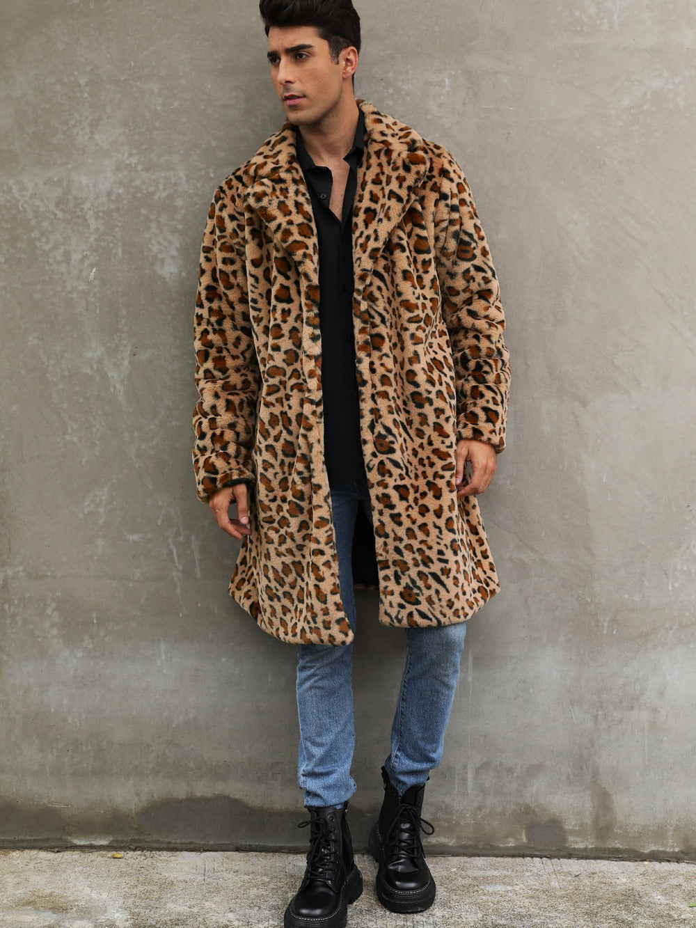 Herren Modischer Leopardenfell-Mantel EB