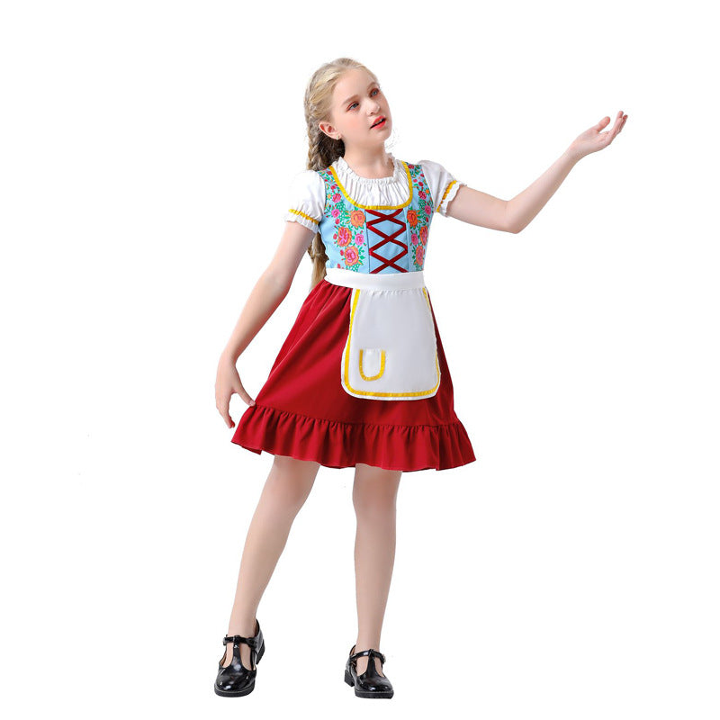 Damen nan traditionelles Dirndlkleid für Kinder mit Schürze und floraler Stickerei EB