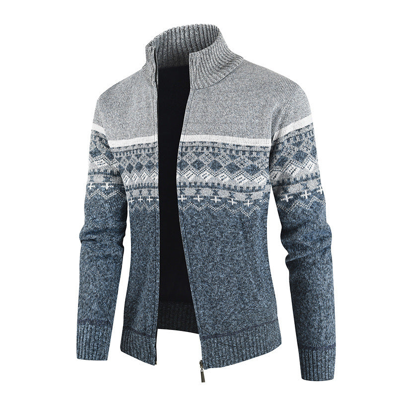 Herren Strickjacke mit geometrischen Mustern und hohem Kragen EB