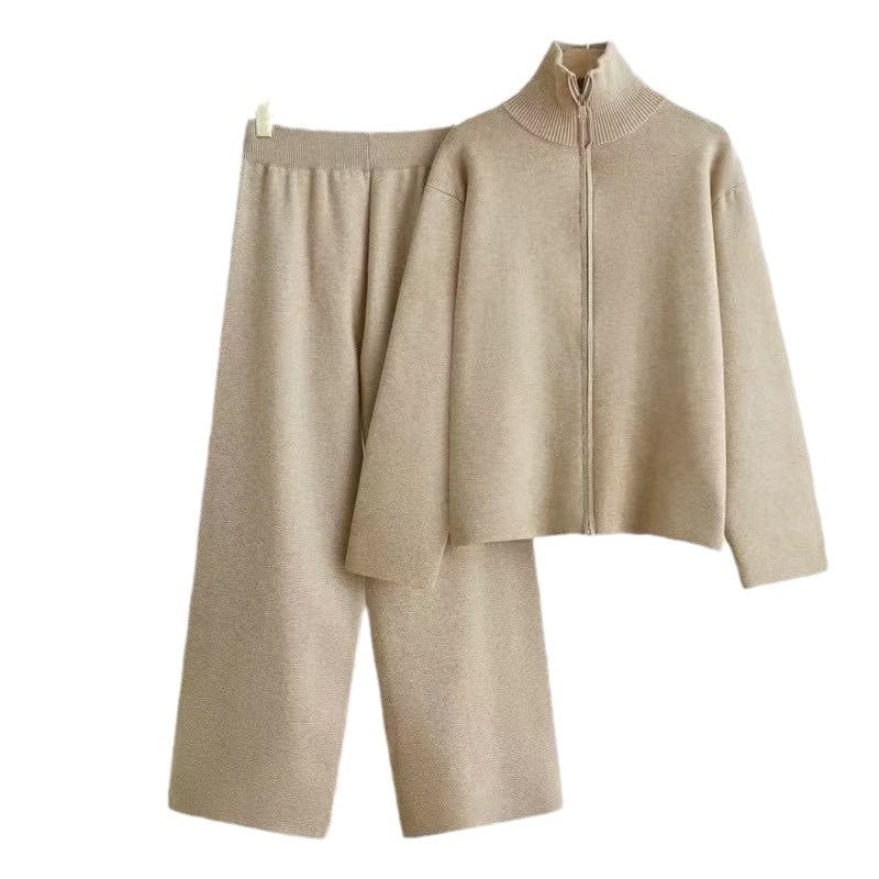 Damen gemütliches Strick-Loungewear-Set mit hohem Kragen EB